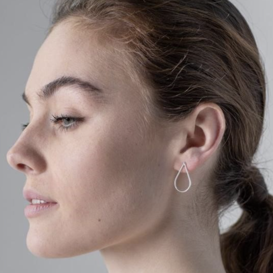 Silver large teardrop studs earrings