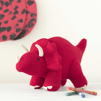 Knitted soft toy triceratops - red