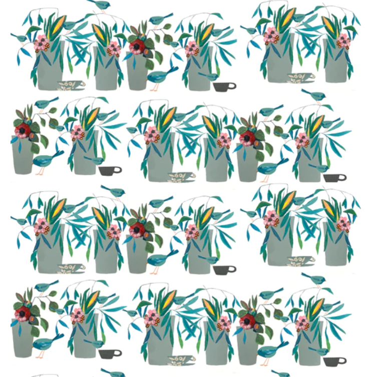 Galvanised vase patterned wrapping paper