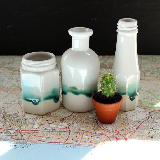 Boxed set of 3 mini bottle vases (ketchup/jar/chemistry)